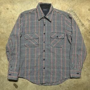 Vintage 70s Aarons Navy/White Plaid Wool Flannel Shirt
